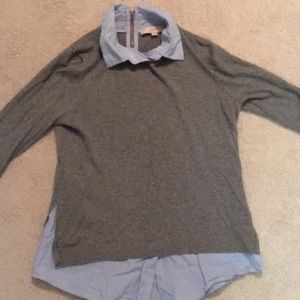 Loft mock layered sweater with zipper back